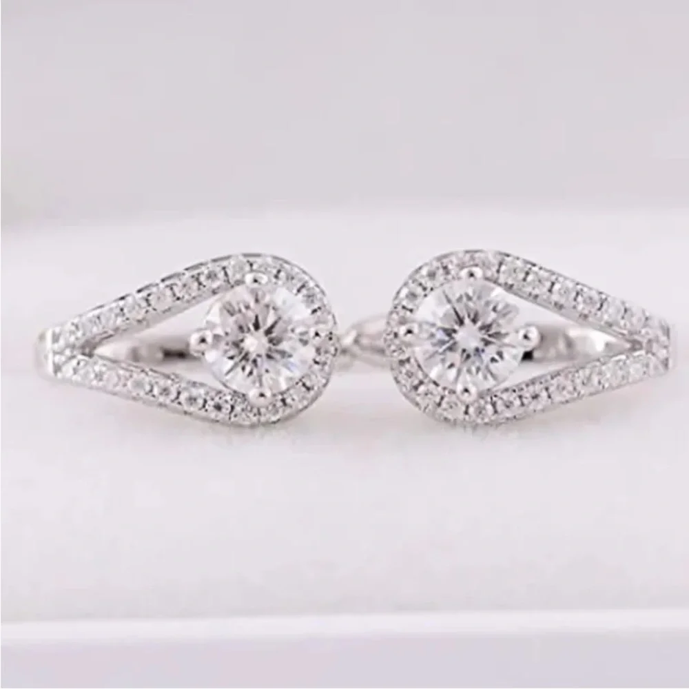 New Sterling Silver White Sapphire Huggies